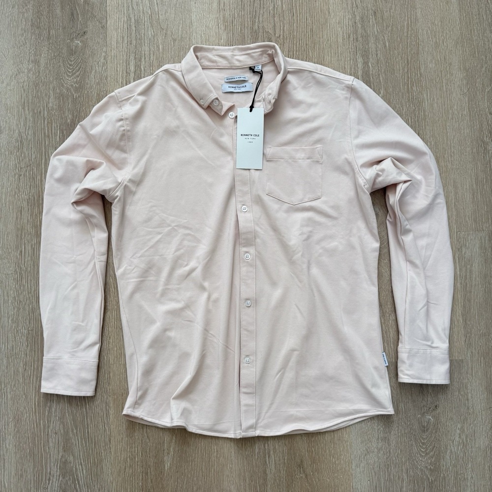 Kenneth Cole Mens Medium‎ "Rose Blush" Lightweight Knit Button Up Shirt NWT $69